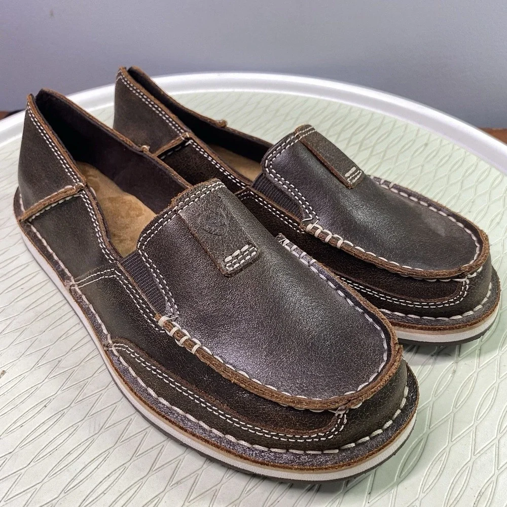 Ariat Men's Cruiser Brown Leather Slip-On Loafers Boat Shoes Size 7B NWOB